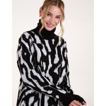 Abstract Animal Roll Neck Jumper - S/M / BLACK