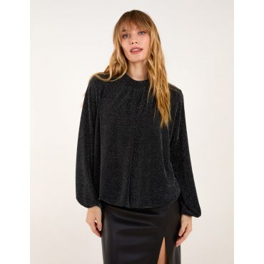 Metallic High Neck Puffball Top - M / Teal