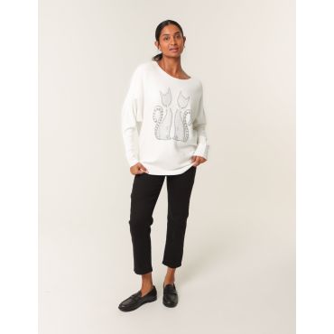 Embellished Cat Jumper - S/M / IVORY