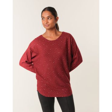 Jumper With Silver Rhinestones - M/L / BERRY