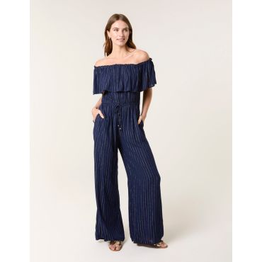 Bardot Tie Waist Jumpsuit - S / NAVY