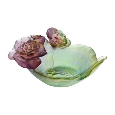 Daum Rose Passion Green & Pink Small Bowl