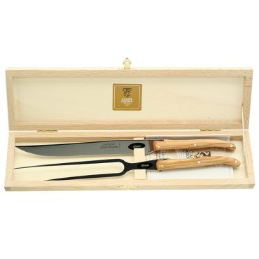 Claude Dozorme 2 Piece Olive Wood Carving Set