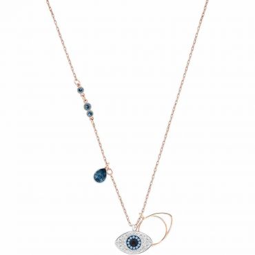 Swarovski Duo Evil Eye Pendant, Blue, Rose Gold Plated