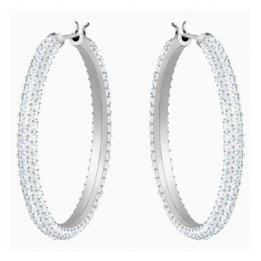 Swarovski Stone Hoop Pierced Earrings, White, Rhodium Plated