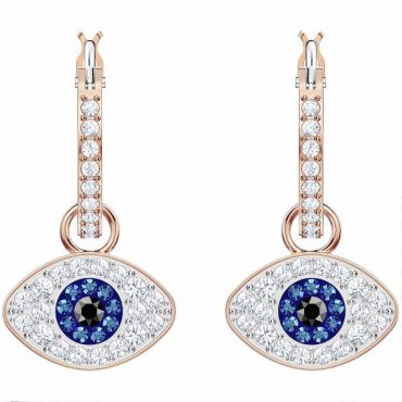 Swarovski Duo Evil Eye Hoop Pierced Earrings, Multicoloured, Rose Gold Plated