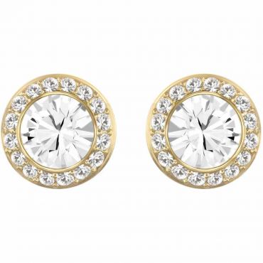 Swarovski Angelic Round Stud Earrings, White, Gold Plated