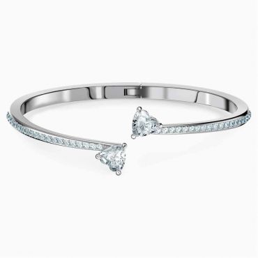Swarovski Attract Soul Heart Bangle, White, Rhodium Plated
