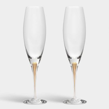 Orrefors Intermezzo Gold Champagne Glasses (Set of 2)