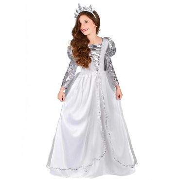Hopeinen Kuningatar - Lasten Prinsessa-asu - Harmaa, Valkoinen - S 4-6 vuotta (110-120 cm)