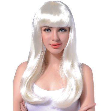 Valkoinen Pitkä Peruukki - Harmaa, Valkoinen - Ainutlaatuinen Koko