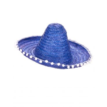 Aikuisten Sininen Sombrero-hattu Valkoisella Tupsureunuksella - Sininen - Ainutlaatuinen Koko
