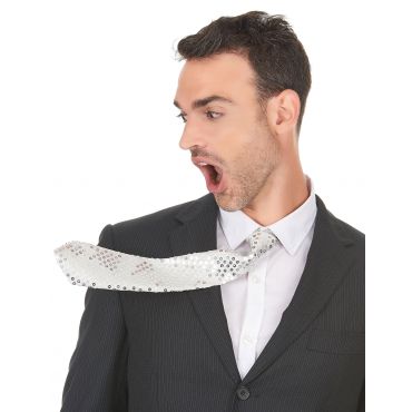 Valkoinen Paljettikoristeltu Kravatti Aikuisille - Harmaa, Valkoinen - Ainutlaatuinen Koko