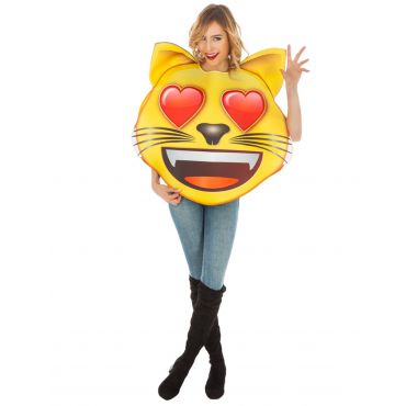 Sydänsilmäinen Kissa Emoji Naamiaisasu Aikuiselle - Värikäät - Ainutlaatuinen Koko