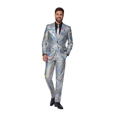 Aikuisten Discoball Opposuits Puku - Hopea/ Harmaa - S/M (EU 48)