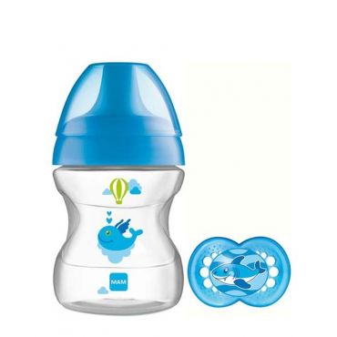 MAM 190ml tuttipullo tutilla - opi juomaan kuppi 6+ kuukautta - sininen