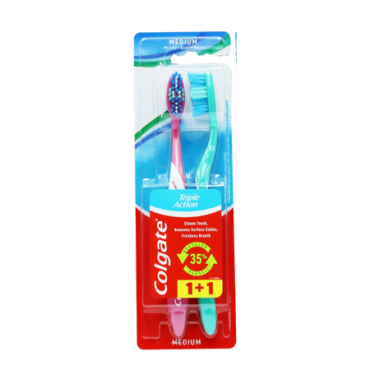 Colgate Triple Action Twin Medium Hammasharja - 2 kpl