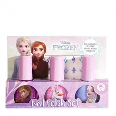 Disney Frozen Kynsilakkasetti Tarrakoristeilla - 3 x 4 ml