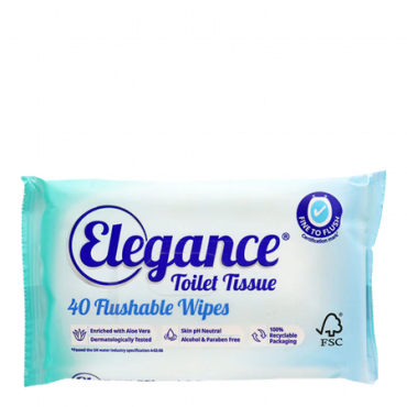 Elegance Toilet Tissue Flushable Wipes - 40 kpl