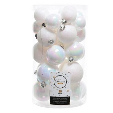 Decoris Season Valkoinen joulupallosetti - 30 kpl