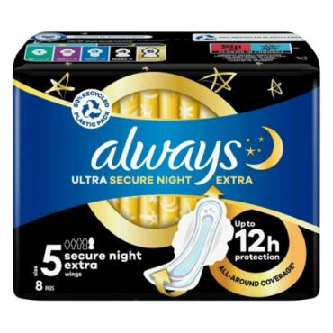 Always Ultra Size 5 Secure Night Extra - 8 kpl