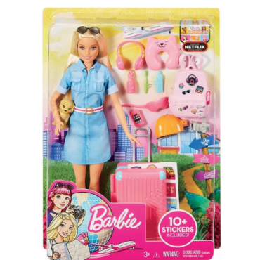 Barbie Dreamhouse-nukke ja matkasetti
