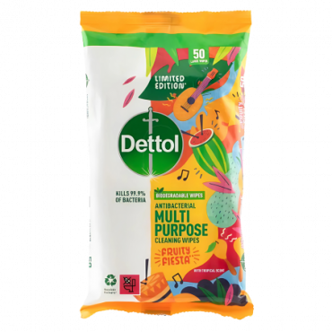 Dettol Monikäyttöiset Fruity Fiesta -puhdistuspyyhkeet - 50 kpl.