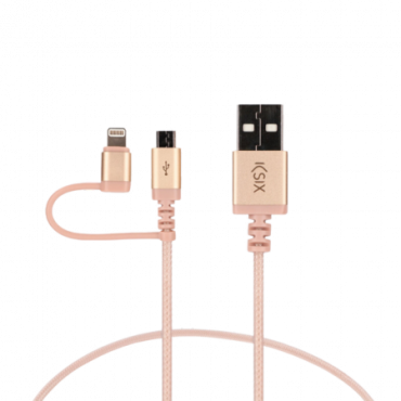 KSIX USB-A ja Lightning + Micro-USB - 1m