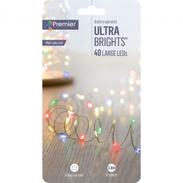 Premier 40 LED-paristokäyttöinen monivärinen valoketju - 3 9 metriä