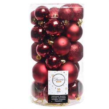 Decoris Season Christmas Punainen joulupallosetti - 30 kpl.