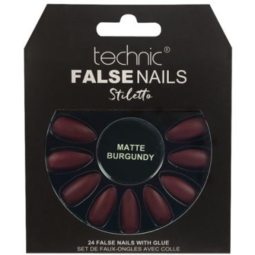 Technic Stiletto tekokynnet Matta Burgundy - 24 kpl.