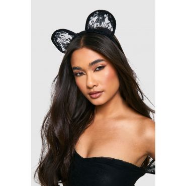 Oreilles De Chat En Dentelle - Halloween - Noir - Taille Unique, Noir