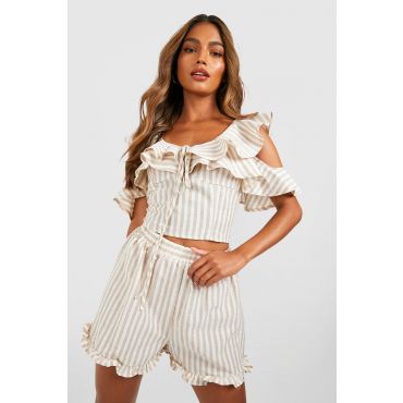 Ensemble Avec Crop Top À Rayures Et Short - Marron Sable - 42, Marron Sable