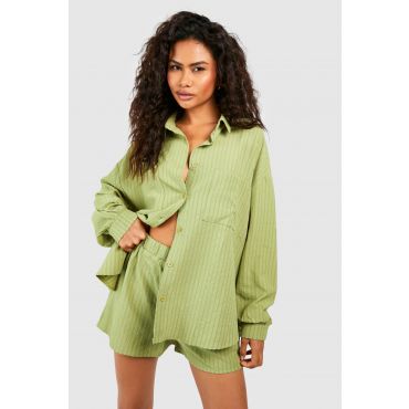 Ensemble Texturé Avec Chemise Oversize Et Short - Vert Olive - 38, Vert Olive