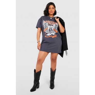 Grande Taille - Robe T-Shirt Oversize À Slogan Cowgirl - Gris Anthracite - 44, Gris Anthracite