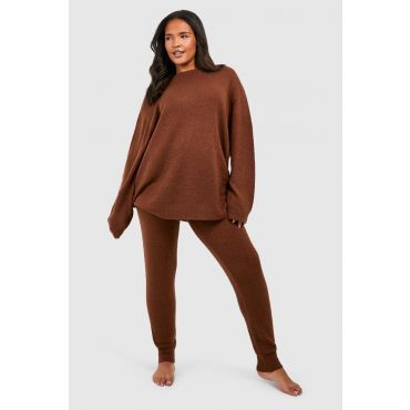 Grande Taille - Ensemble Confort Avec Pull À Col Ras-Du-Cou - Marron - 46, Marron