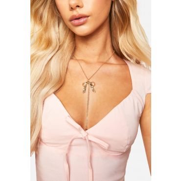 Collier À Décolleté Plongeant Et Nœud - Jaune Or - One Size, Jaune Or