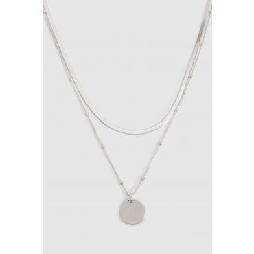 Collier À Pendentif Argenté Et Chaînes - Gris - Argent - One Size, Gris - Argent