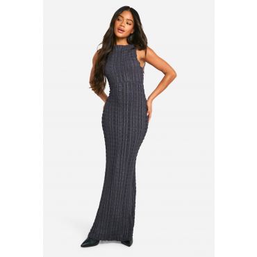 Robe Longue Texturée À Découpes - Gris Anthracite - 46, Gris Anthracite