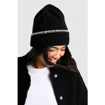 Bonnet En Maille À Coutures Apparentes - Noir - One Size, Noir