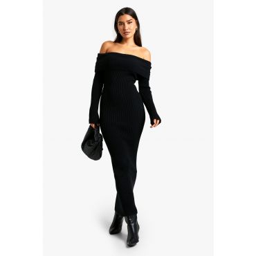 "Tall" - Robe Longue Côtelée À Col Bateau - Noir - L, Noir