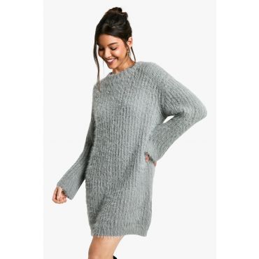 Robe Pull Douce À Col Ras Du Cou - Gris - M, Gris
