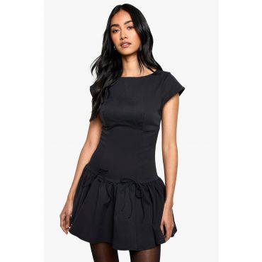 Robe Patineuse Tissée À Manches Capées - Noir - 42, Noir