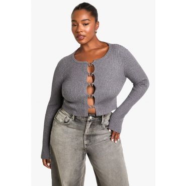 Grande Taille - Cardigan Côtelé À Crochet - Gris Anthracite - 44-46, Gris Anthracite