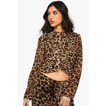 Crop Top À Col Montant Et Imprimé Léopard - Leopard - 42, Leopard