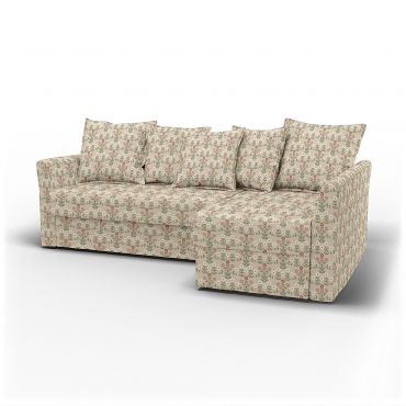 IKEA - Holmsund Sofabed with Chaiselongue, Pink Sippor, BEMZ x BORÅSTAPETER COLLECTION - Bemz