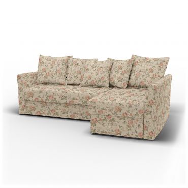 IKEA - Holmsund Sofabed with Chaiselongue, Rosenträd Light, BEMZ x BORÅSTAPETER COLLECTION - Bemz