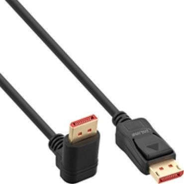 DisplayPort 1.4 -näyttökaapeli, kulma alas, 2m, musta