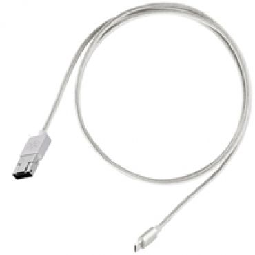 2 in 1, symmetrinen USB Micro-B - Micro-B / USB-A kaapeli, punottu, hopea