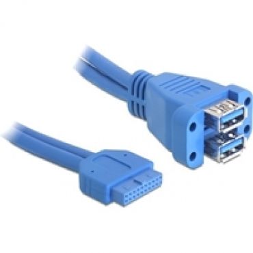 IDC20 uros - 2x USB-A naaras sisäinen jatkokaapeli, sininen